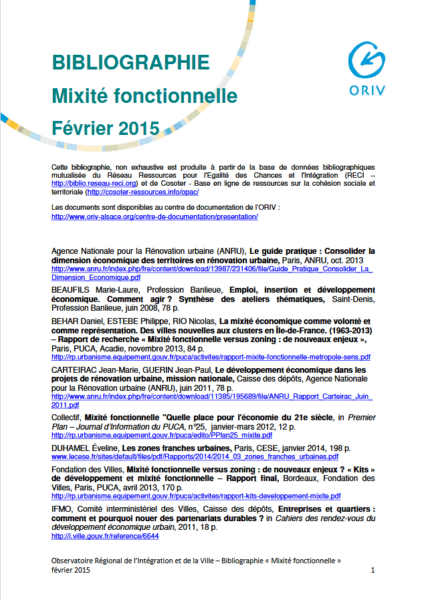 Bibliographie "Mixité Fonctionnelle" — Oriv Grand Est